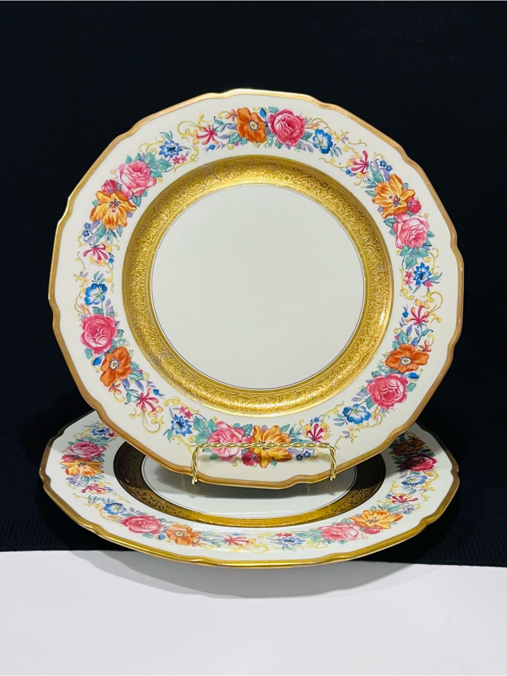 Antique Limoges T.V. Raynaud  China Diner Plates Raised Gold 1890’s Set of 2